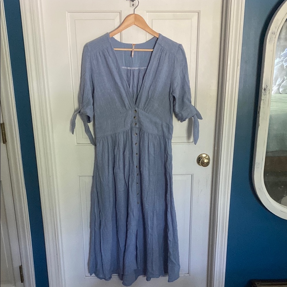 Free People Light Blue Midi Button Front Dress